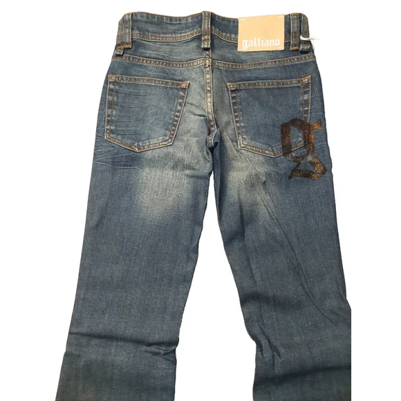New John Galliano Bronze Silver Gold Big G Low-Rise Flare Jeans Denim Sz 24 …